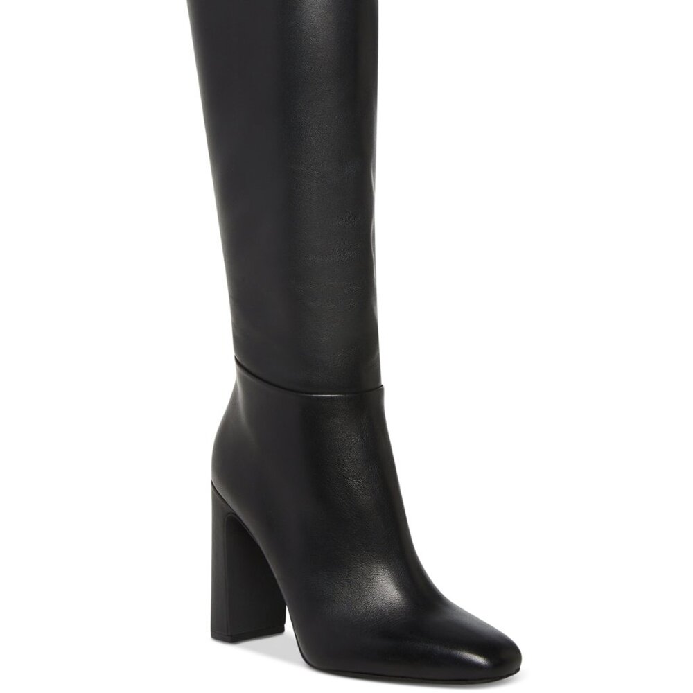 Steve Madden Women's Ally Wide-Calf Block-Heel Dress Boots - Black Leather